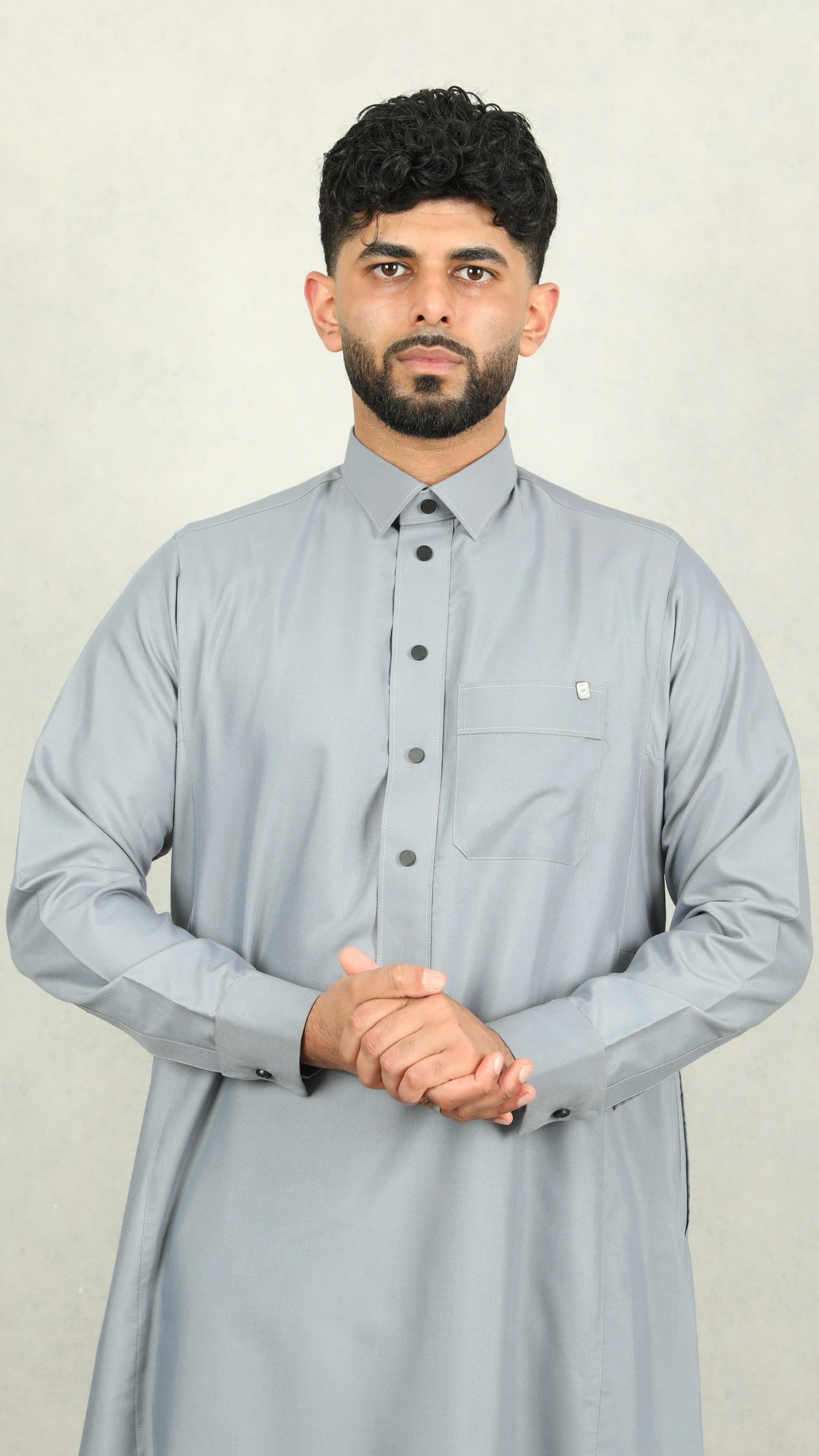 Slate Grey Mens Jubba - Circular Black Buttons